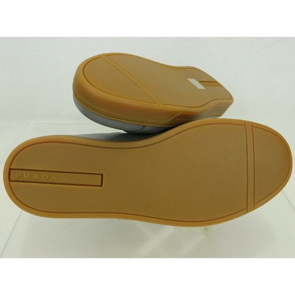 NIB PRADA 4E3501 GRAY LEATHER LACE UP LOGO LOW TOP SNEAKERS 7.5 / US 8.5 ITALY - Picture 11 of 12